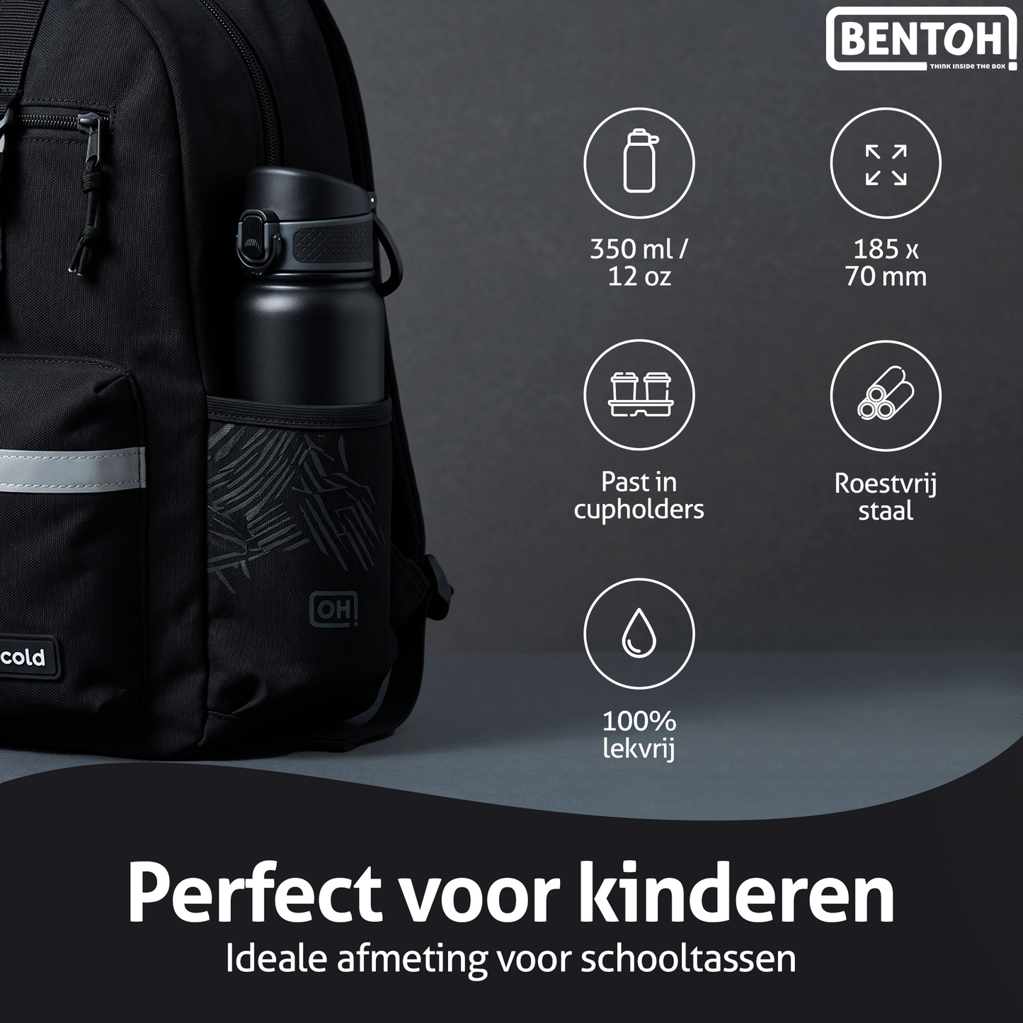 BentOH® Opitant luxe drinkfles zwart 350 ml