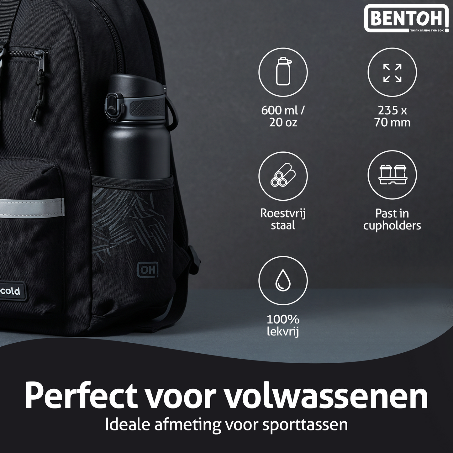 BentOH® Opitant luxe drinkfles zwart 550 ml