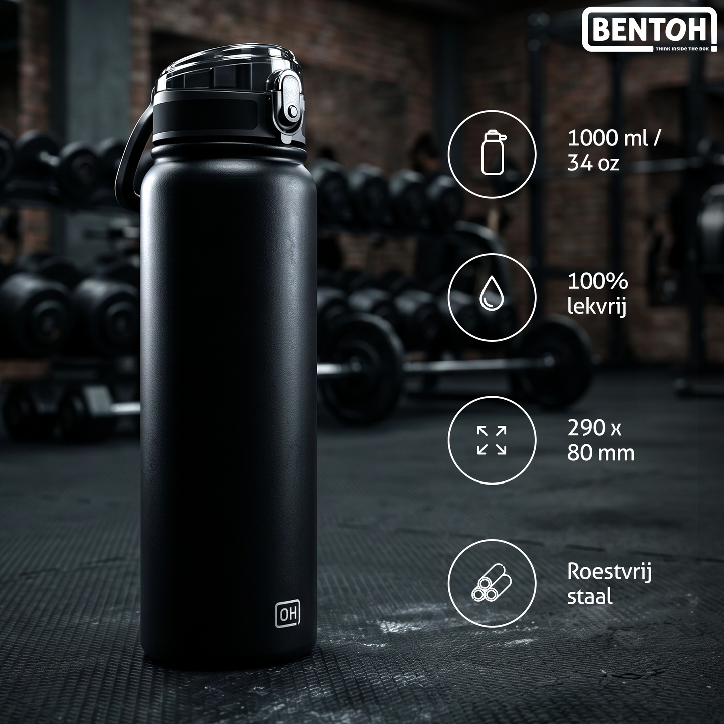 BentOH® Opitant luxe drinkfles zwart 1L