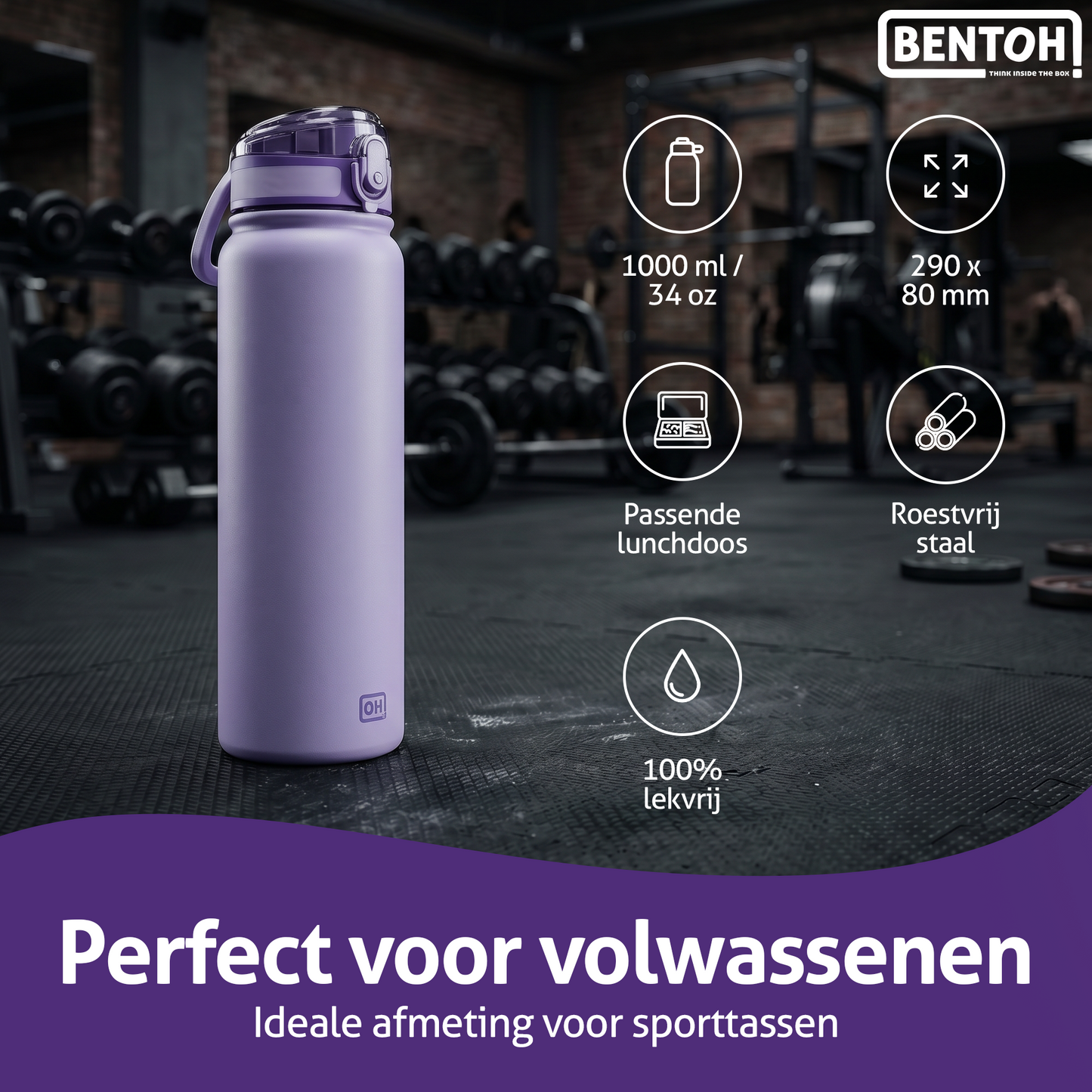BentOH® Opitant luxe drinkfles paars 1L