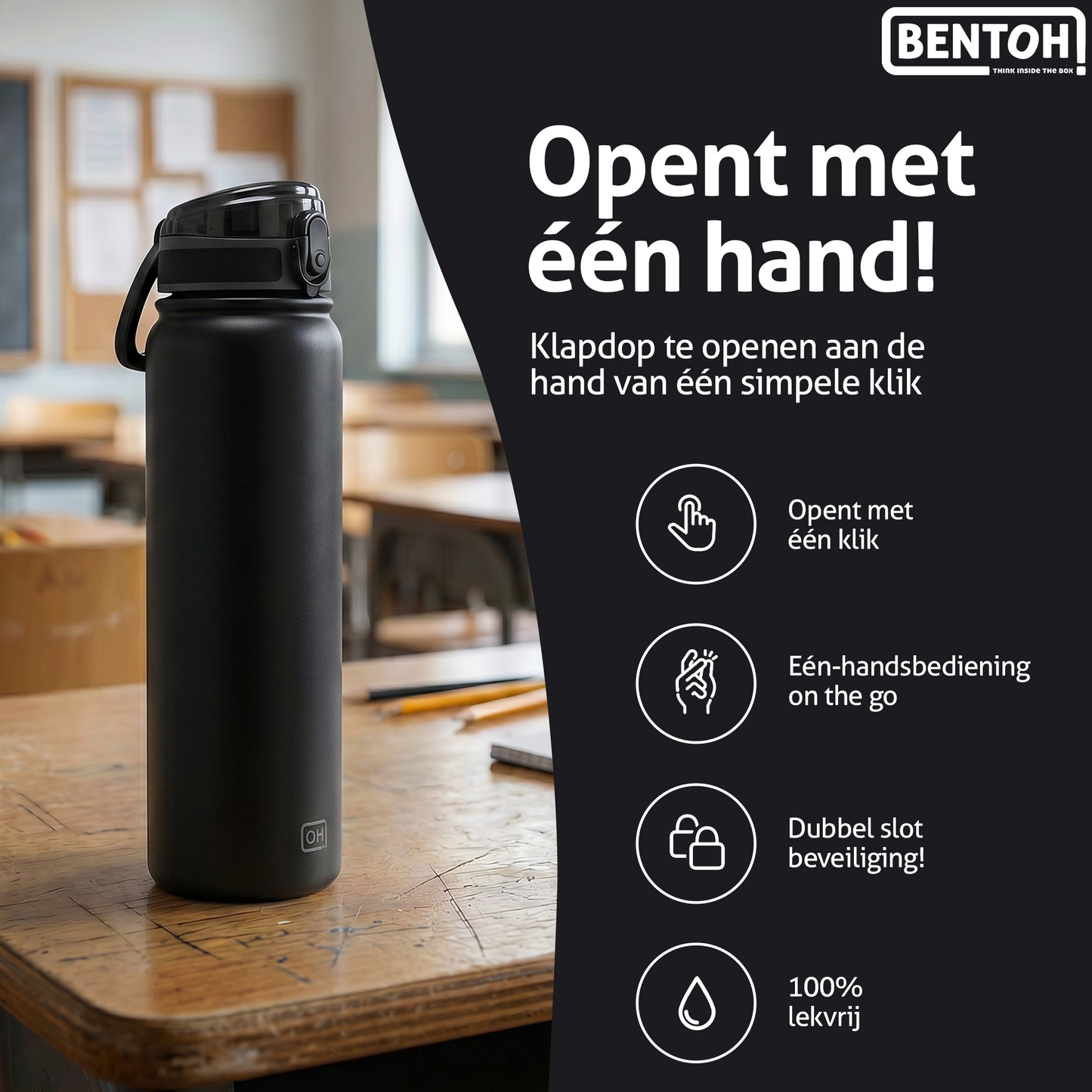 BentOH® Opitant luxe drinkfles zwart 1L