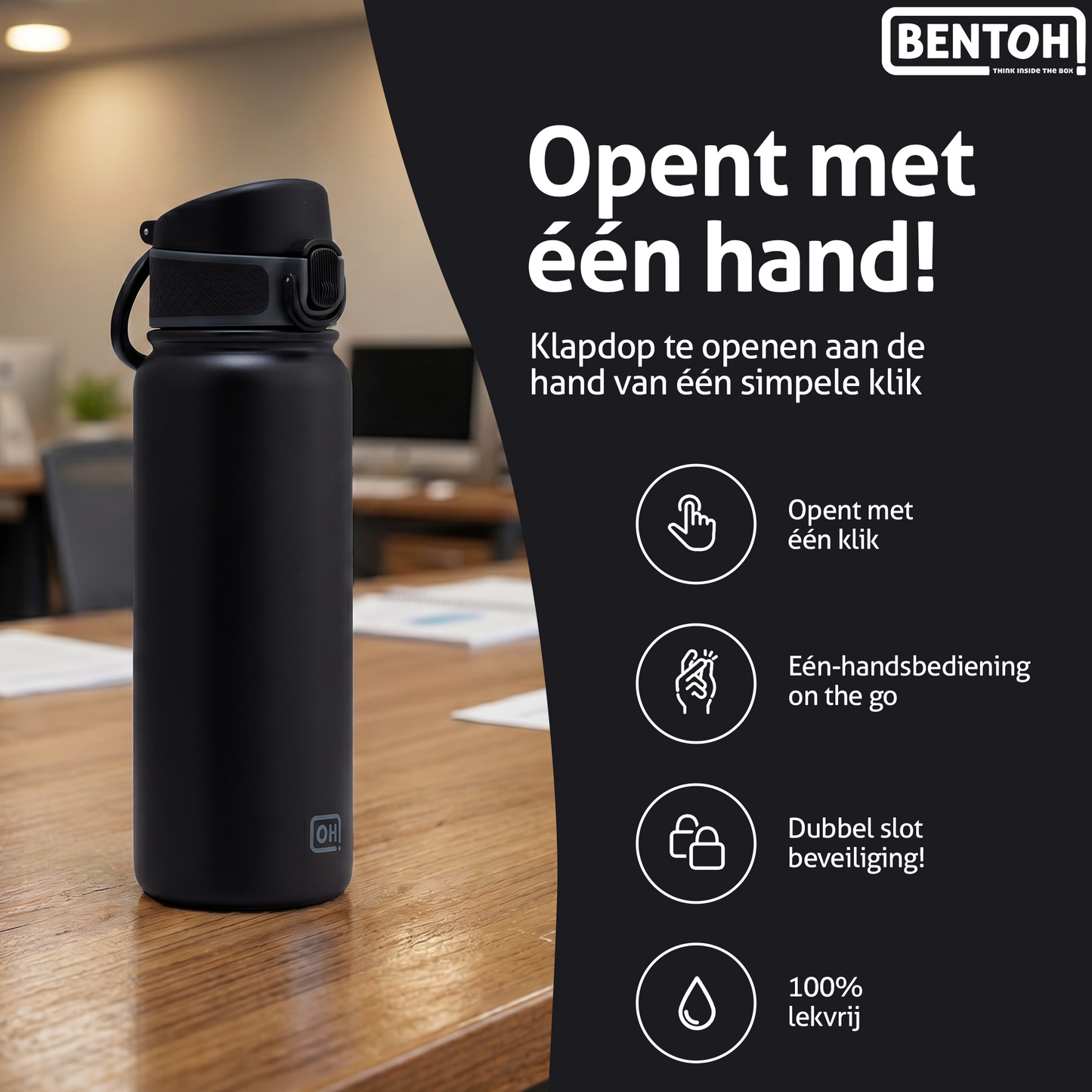 BentOH® Opitant luxe drinkfles zwart 550 ml