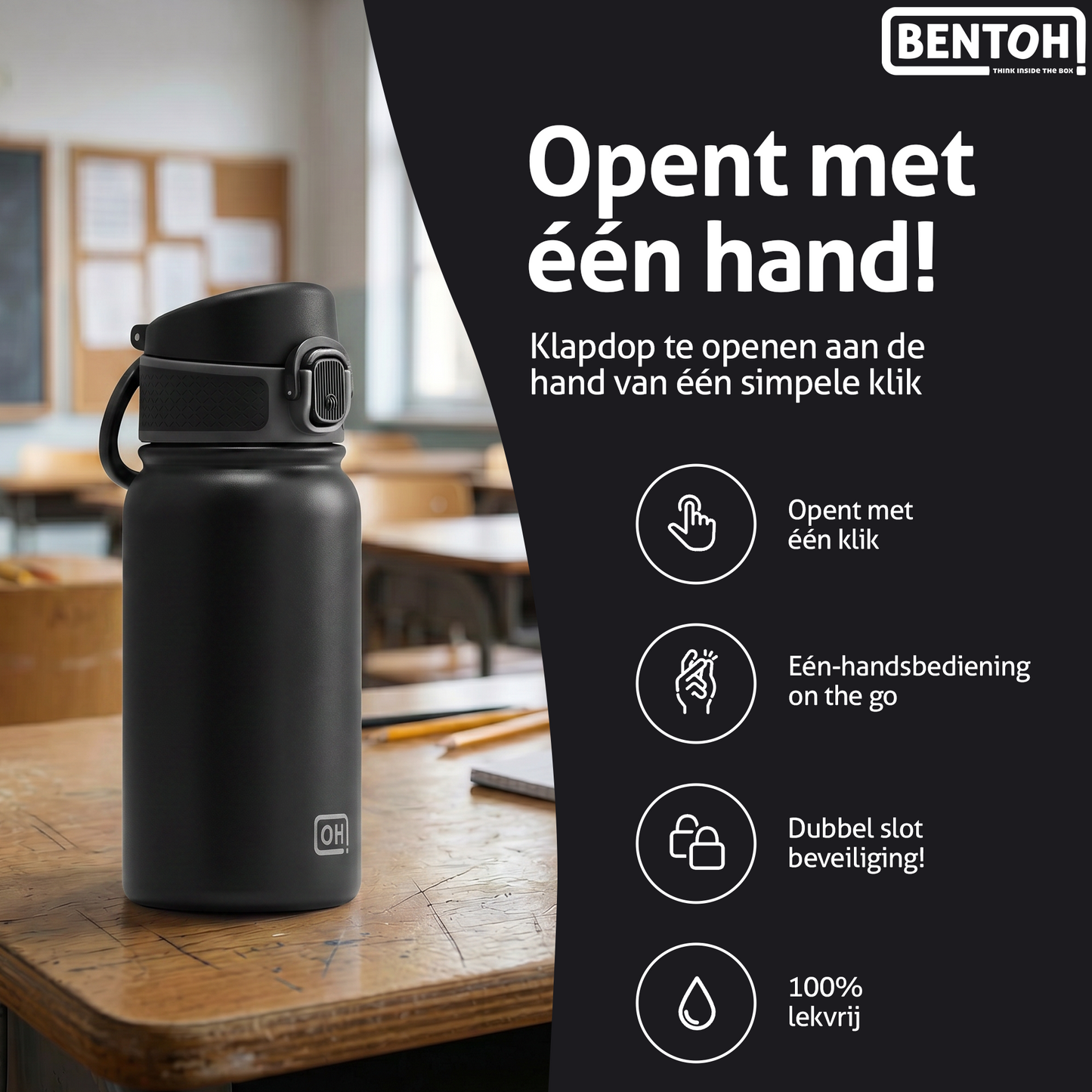BentOH® Opitant luxe drinkfles zwart 350 ml