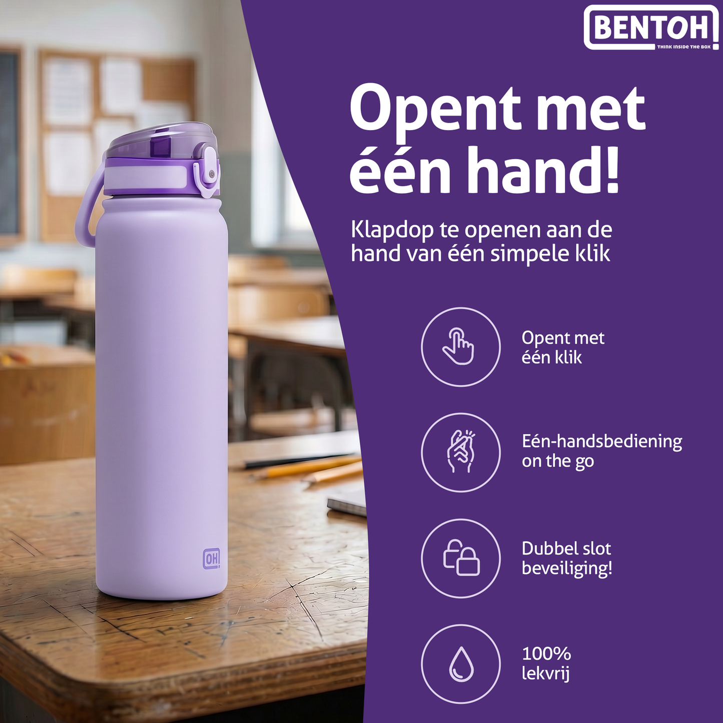 BentOH® Opitant luxe drinkfles paars 1L