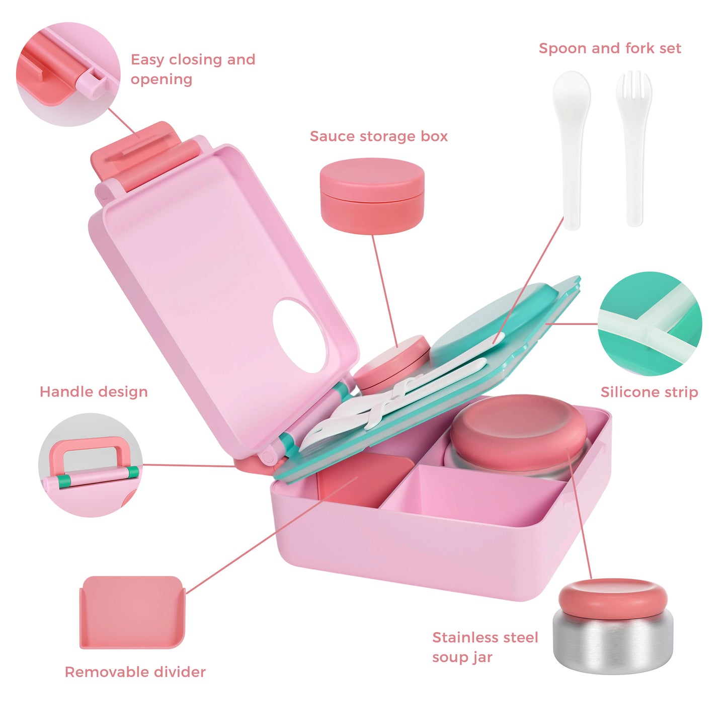 BentOH!® Square luxe lunchdoos roze